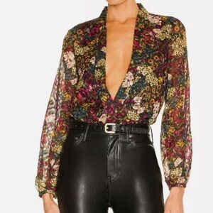 Amanda Uprichard Long Blouse Bodysuit with Plunging neckline | Size M
